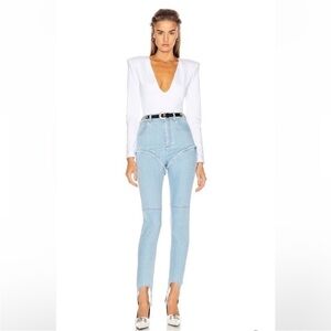 Grlfrnd Eryka Long Sleeve Jersey Knit Paddle Thong Bodysuit in White